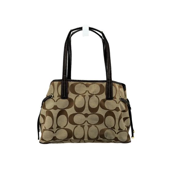 Coach Signature Stripe Khaki Mahogany Carryall Shoulder Bag - Picture 2 of 6